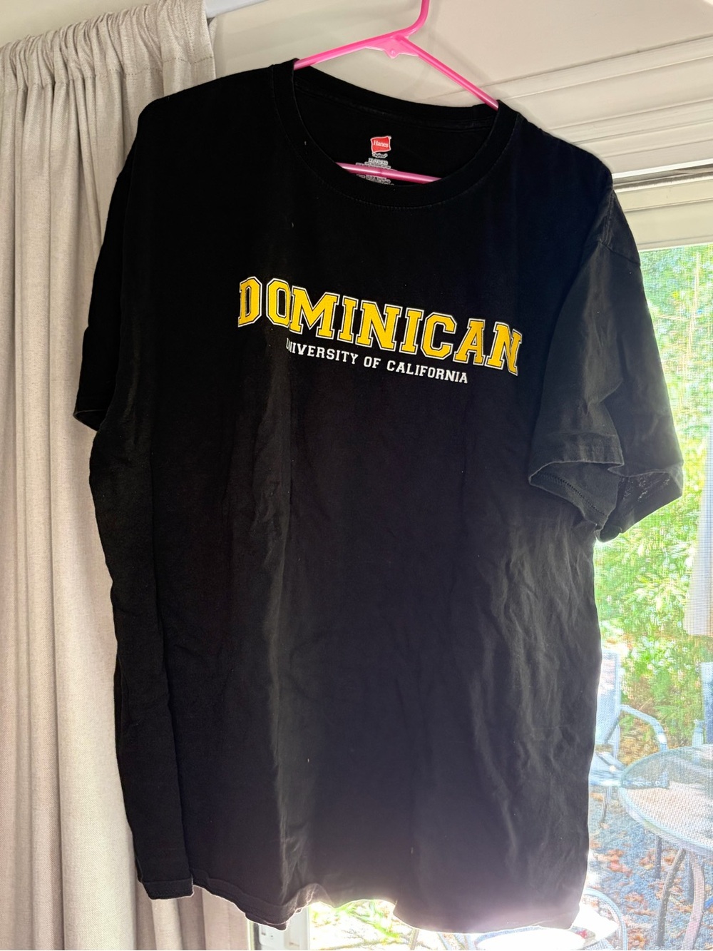 Hanes Black Short Sleeve Tee with Yellow Dominican University Graphic